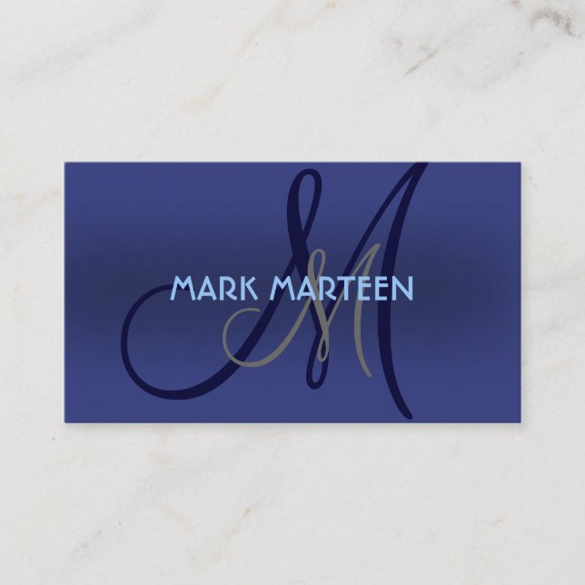 Blue shades simple monogram custom business cards (Front)