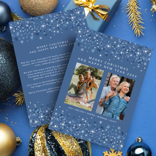 Blue Shades Snowflakes Christmas Stylish 2 Photos Holiday Card
