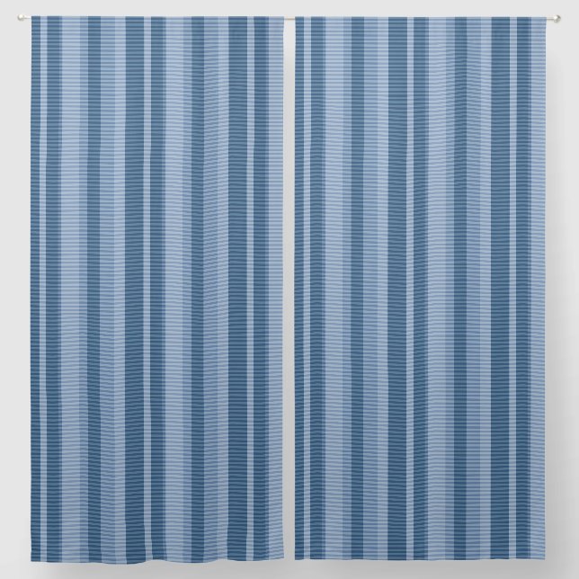 blue shades striped vertical pattern blackout curtains (Pair)