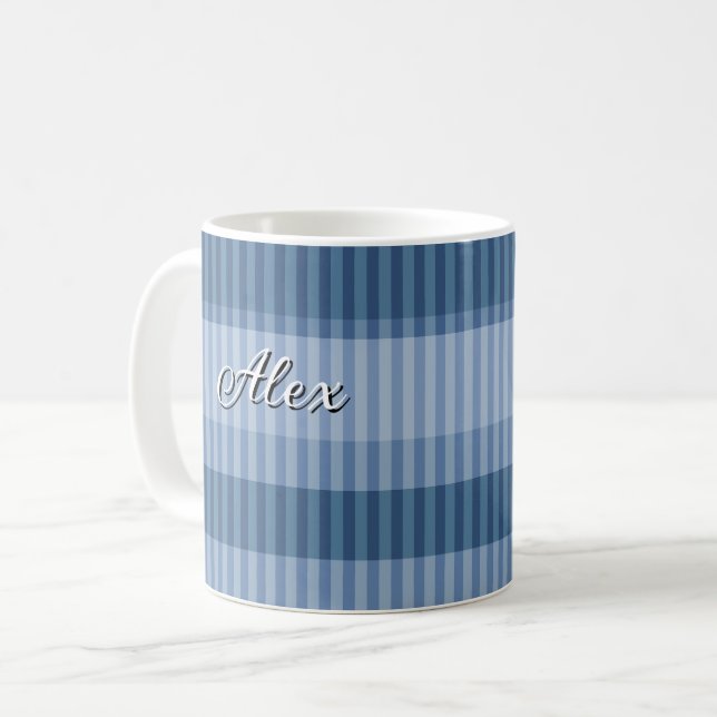 blue shades striped vertical pattern coffee mug (Front Left)