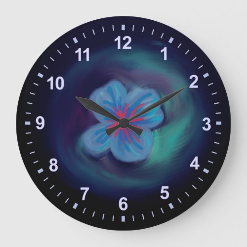 Blue Shades Watercolor Floral Swirl Handmade Art Large Clock