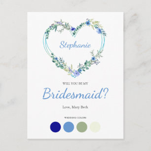 Blue Shades Wreath Heart for Bridesmaids Proposal Invitation Postcard
