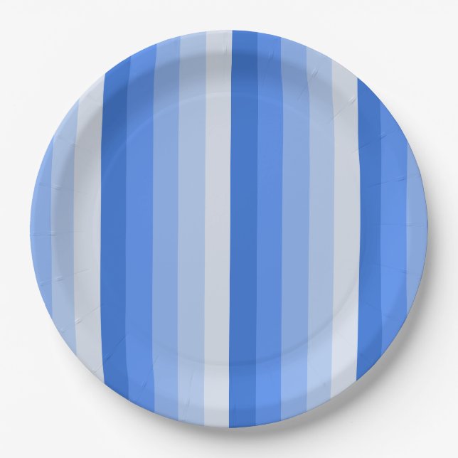 Blue shadow stripes paper plates (Front)