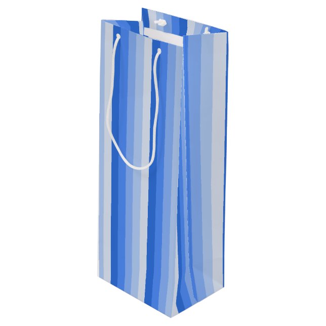 Blue shadow stripes wine gift bag (Front Angled)