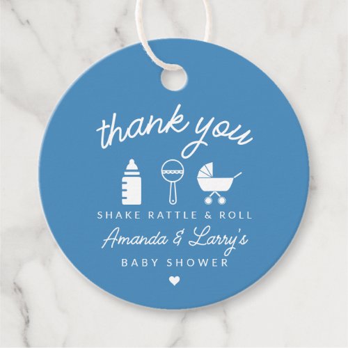 Blue Shake Rattle and Roll Baby Shower Favor Tags