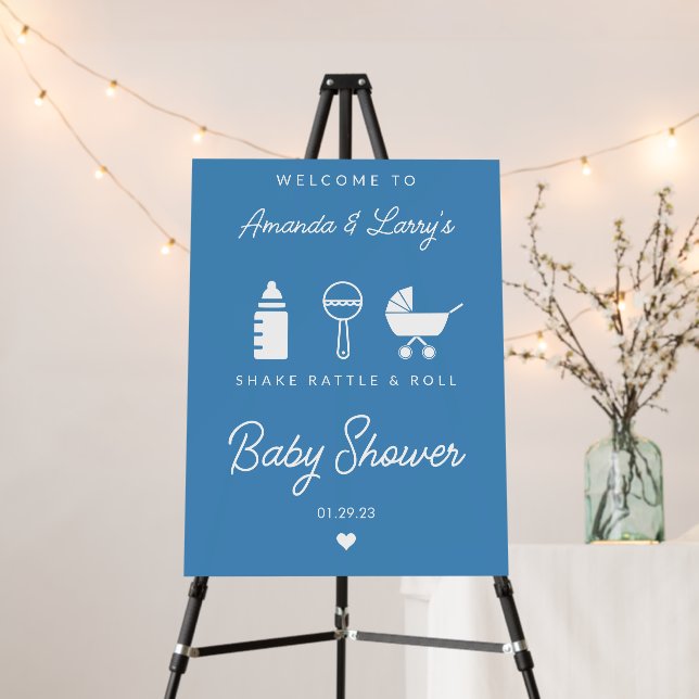 Blue Shake Rattle and Roll Baby Shower Foam Board (In Situ (Stand))