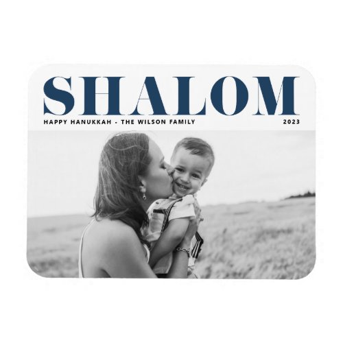 Blue Shalom Bold Typography Happy Hanukkah Photo Magnet