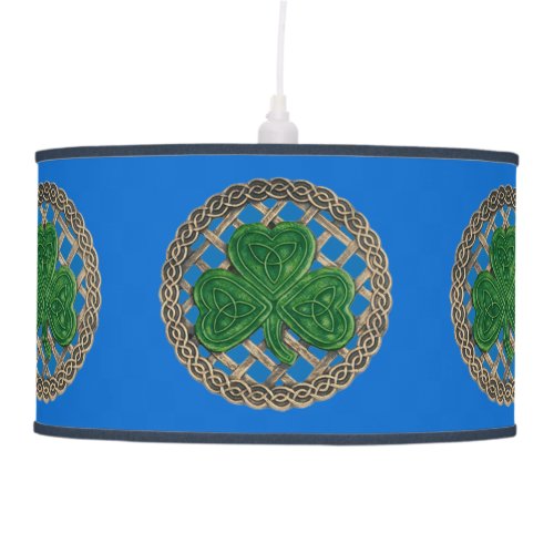 Blue Shamrock On Celtic Knots Ceiling Lamp