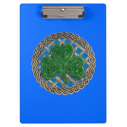 Blue Shamrock On Celtic Knots Clipboard