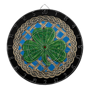 Blue Shamrock On Celtic Knots Dart Board