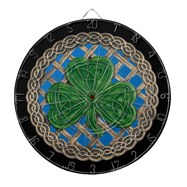 Blue Shamrock On Celtic Knots Dart Board (Front)