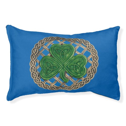 Blue Shamrock On Celtic Knots Dog Bed