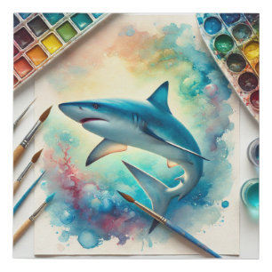 Blue Shark 060824AREF112 - Watercolor Faux Canvas Print