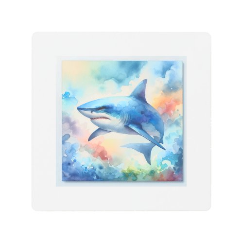 Blue Shark 150624AREF109 _ Watercolor Metal Print