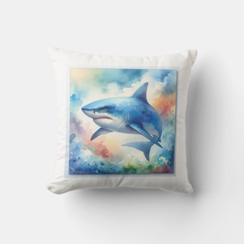 Blue Shark 150624AREF109 _ Watercolor Throw Pillow