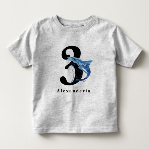 Blue shark 3rd Birthday name age childs Toddler T_shirt