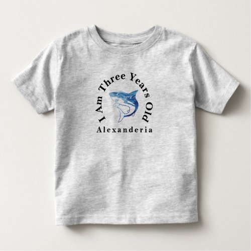 Blue shark Birthday  add name I am 3 years old Toddler T_shirt