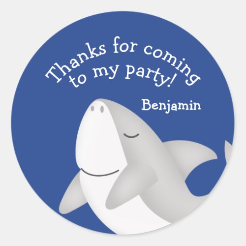 Blue Shark Birthday Favor Thank You Classic Round Sticker