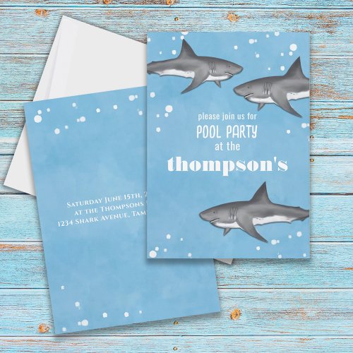 Blue Shark Birthday Party Custom Invitation