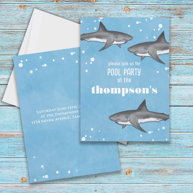 Blue Shark Birthday Party Custom Invitation (Creator Uploaded)