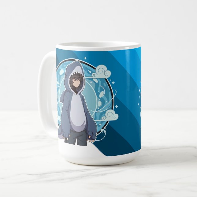 Blue Shark Boy Anime Art Coffee Mug (Front Left)