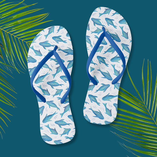 Blue Shark Fish pattern Flip Flops (Shark fish cool flip flops perfect for beach lovers and vacations.)