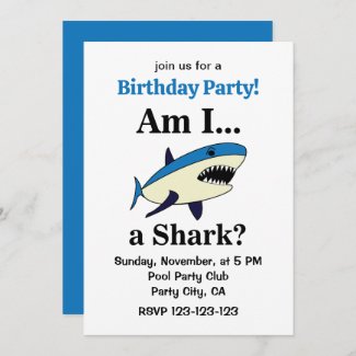 Blue Shark Funny Birthday Party Invitation