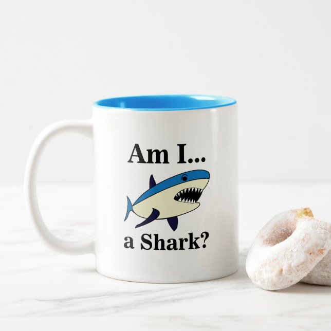 Blue Shark Funny Two-Tone Coffee Mug (With Donut)