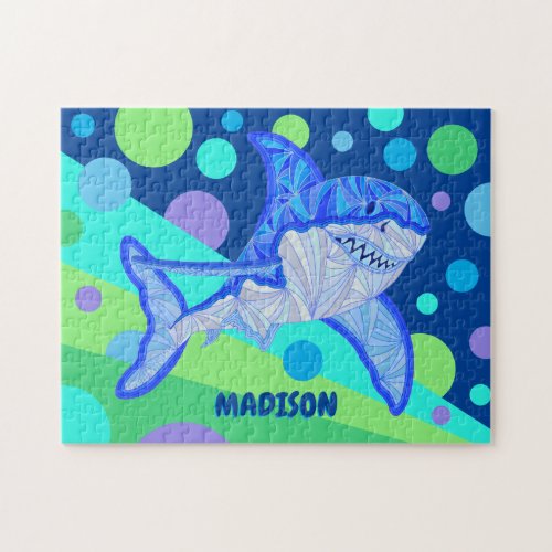 Blue Shark Great White Cool Personalized Kids Jigsaw Puzzle