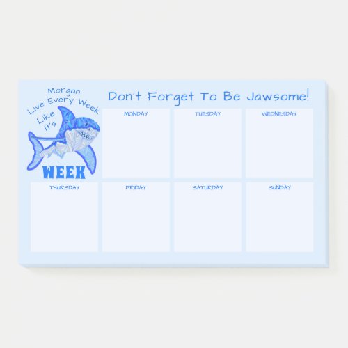 Blue Shark Great White Weekly Calendar Funny Post_it Notes