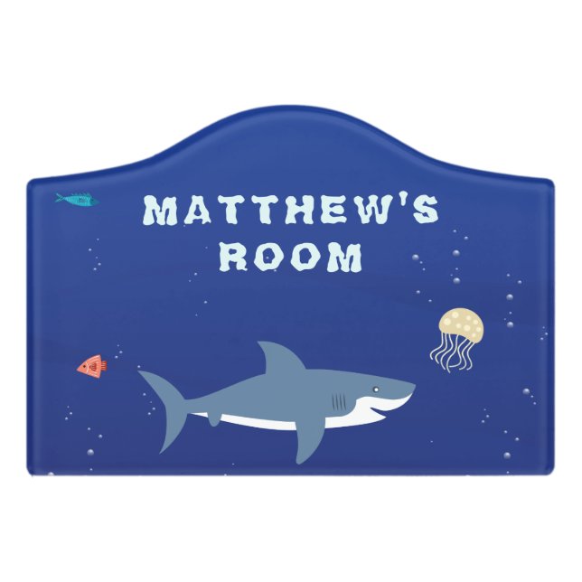 Blue Shark Kids Room Door Sign (Small Crest Front)