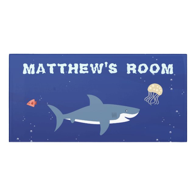 Blue Shark Kids Room Door Sign (Classic Front)