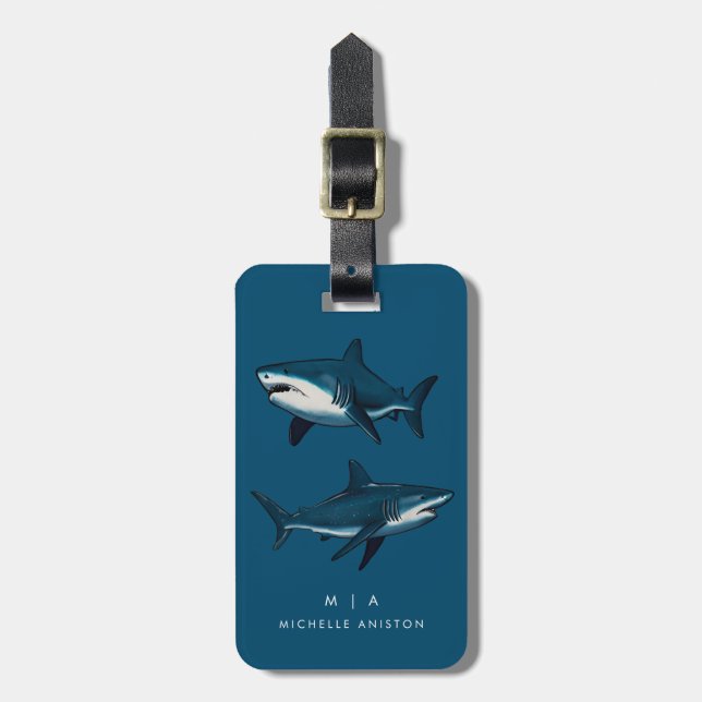 Blue Shark | Monogram Custom Luggage Tag (Front Vertical)
