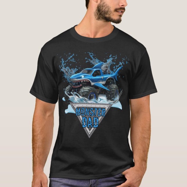 Blue Shark Monster Dad Men's T-Shirt (Front)