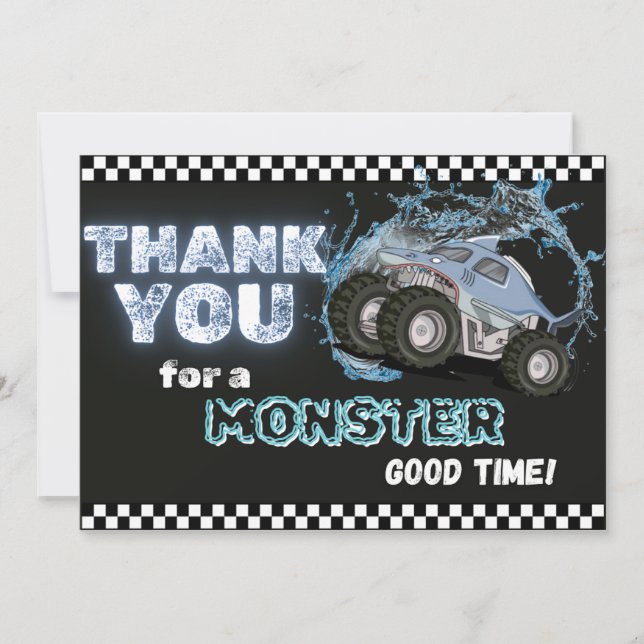 Blue Shark Monster Truck Thank You Note Card (Front)
