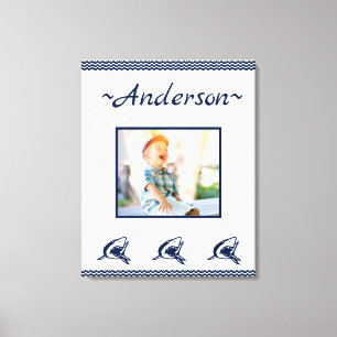 Blue Shark Nautical Navy Photo Frame Canvas Print