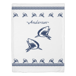 Blue Shark Nautical Navy Photo Frame Duvet Cover
