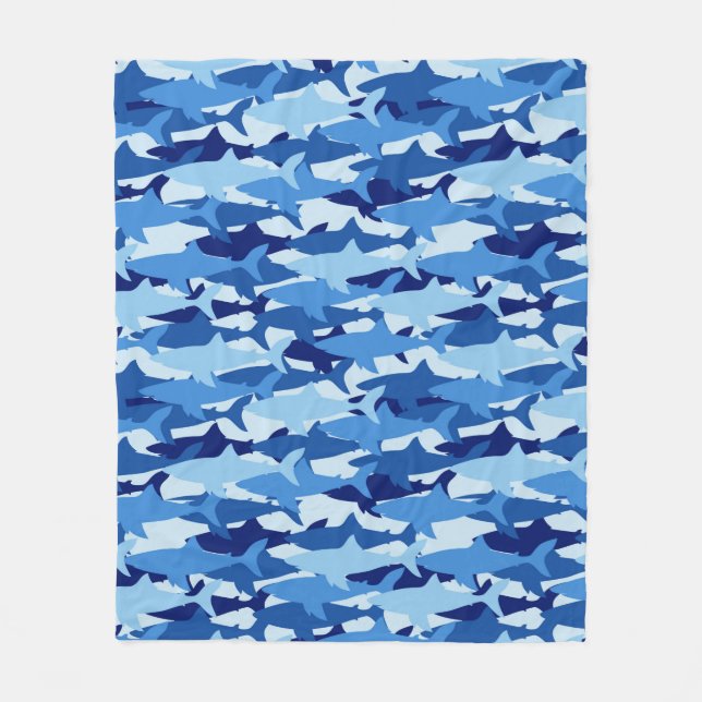 Blue Shark Pattern 2 Fleece Blanket (Front)