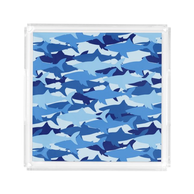 Blue Shark Pattern Acrylic Tray (Front)