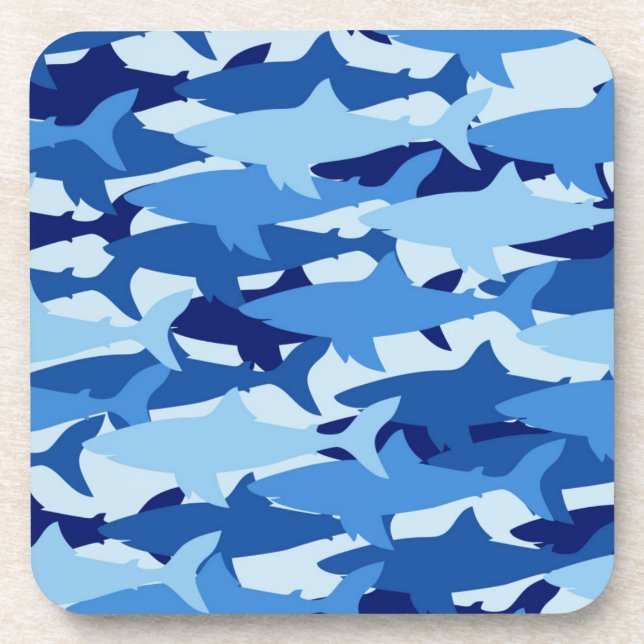 Blue Shark Pattern Beverage Coaster (Front)