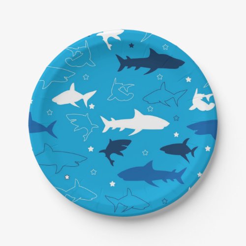 Blue Shark Pattern Birthday Party Paper Plates