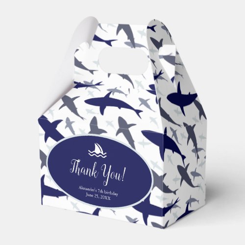 Blue Shark Pattern Boy Birthday Party Thank You Favor Boxes