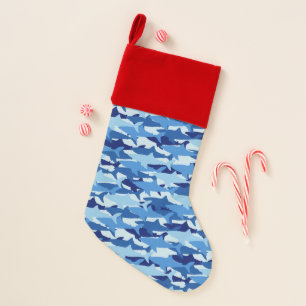 Blue Shark Pattern Christmas Stocking