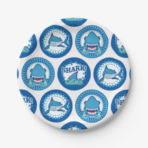 Blue Shark Pattern _ Cute Boys Shark Attack Paper Plates