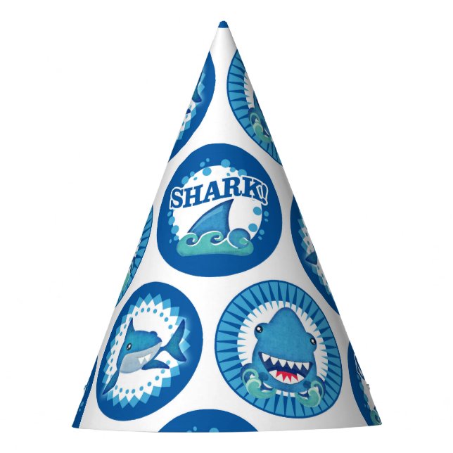 Blue Shark Pattern - Cute Boys Shark Attack Party Hat (Front)