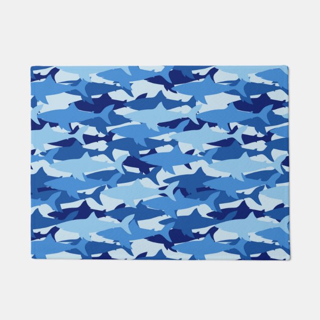 Blue Shark Pattern Doormat (Front)