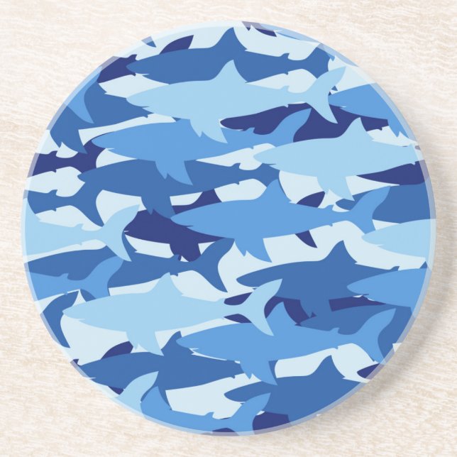 Blue Shark Pattern Drink Coaster (Front)
