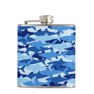 Blue Shark Pattern Hip Flask