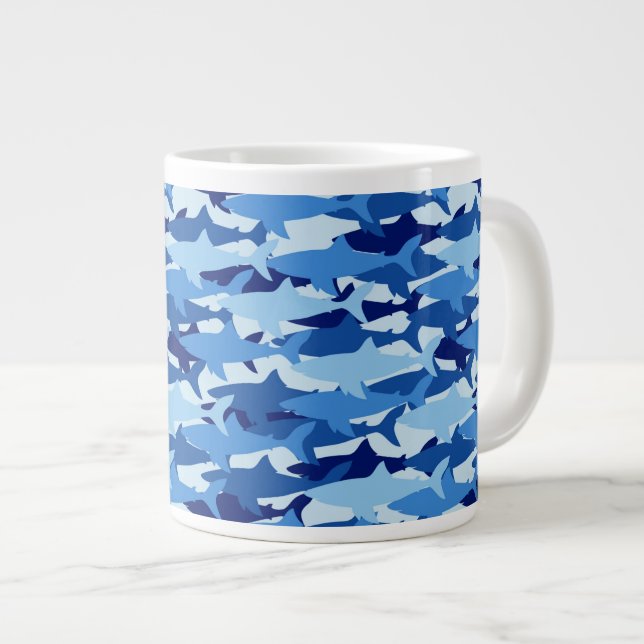 Blue Shark Pattern Large Coffee Mug (Front Right)