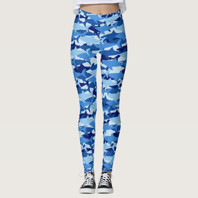 Blue Shark Pattern Leggings (Front)
